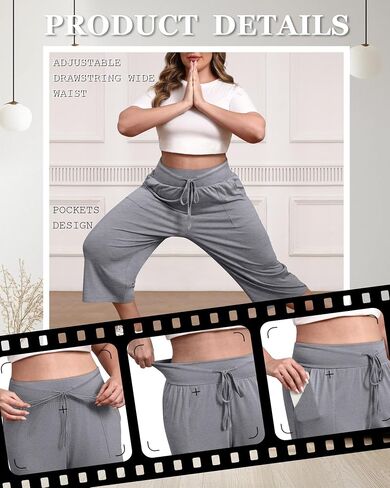 3 Pack Women's Plus Size Capri Pants, Cotton Drawstring Capris Sweatpants Casual Summer Cropped Pants with Pockets in Saudi Arabia