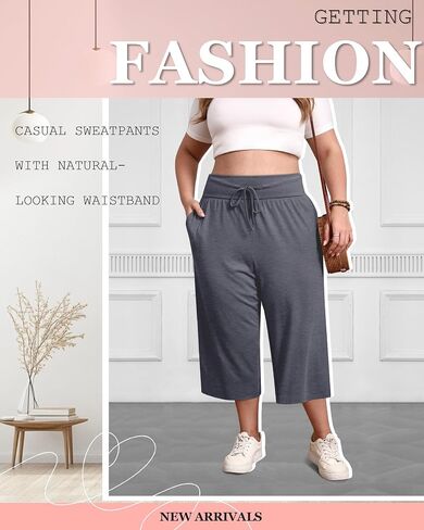 3 Pack Women's Plus Size Capri Pants, Cotton Drawstring Capris Sweatpants Casual Summer Cropped Pants with Pockets in Saudi Arabia