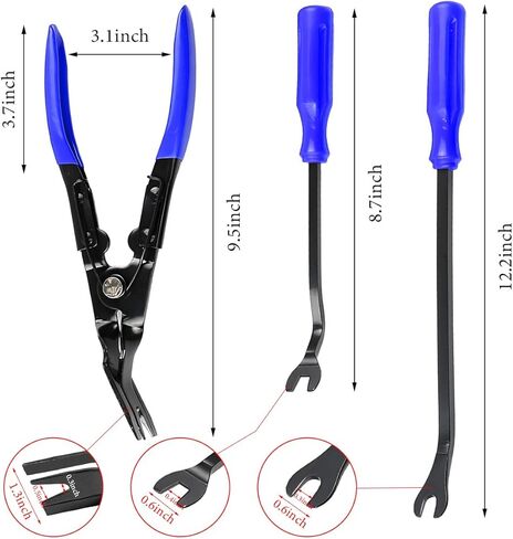 3 PCS Auto Clip Pliers Set and Fastener Remover, Car Trim Removal Tool Pry Tool Kit with Storage Bag, Door Panel Upholstery Fastener Rivet Remover Kit, Car Accessories (Red) in Kuwait