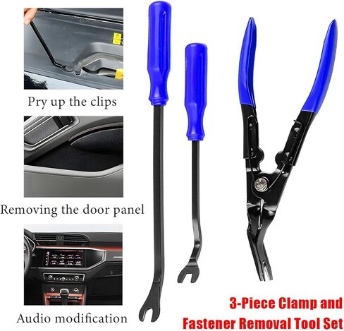3 PCS Auto Clip Pliers Set and Fastener Remover, Car Trim Removal Tool Pry Tool Kit with Storage Bag, Door Panel Upholstery Fastener Rivet Remover Kit, Car Accessories (Red) in Kuwait