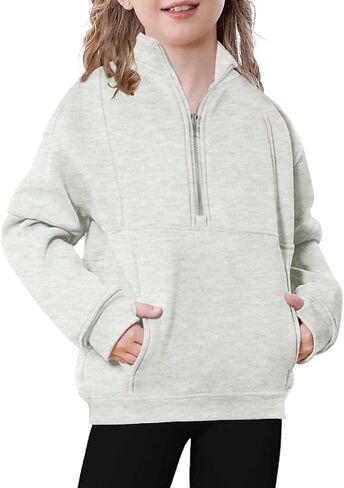 Girls Sweatshirt Half Zipper Girls Crop Tops Clothes with Pockets Casual Long Sleeve Shirts Pullover Thumb Hole in Saudi Arabia