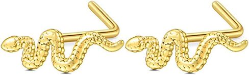 2Pcs 20G L-Shaped Nose Studs Rings for Women Stainless Steel 18K Gold Plated Snake Heart Nose Rings Screws Nose Nostril Piercing Jewelry in Saudi Arabia