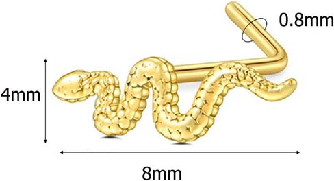 2Pcs 20G L-Shaped Nose Studs Rings for Women Stainless Steel 18K Gold Plated Snake Heart Nose Rings Screws Nose Nostril Piercing Jewelry in Saudi Arabia