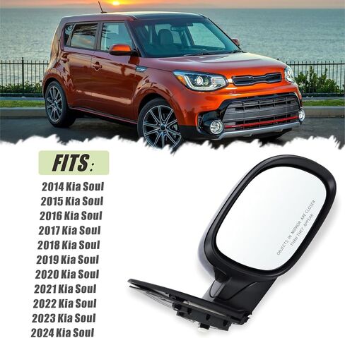 Right Passenger Side Mirror Compatible With 2014 2015 2016 2017 2018 2019 2020 2021 2022 2023 2024 Kia Soul With Manual Folding Power Glass Black Replace#87620B2500 (3Pins) in Saudi Arabia