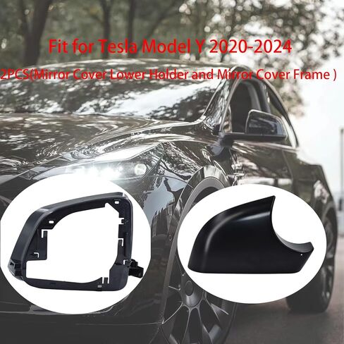 Fits For Tesla Model Y Right Passenger Side Wing Mirror Cover and Mirror Frame Set Rearview Lower Holder Tray Cap Housing 2021-2024(right side black) in Kuwait