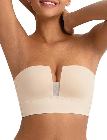 Strapless Bra Push Up Padded Deep V Plunge Bras for Women,Longline Underwire Support Anti-Slip in Kuwait