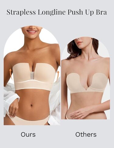 Strapless Bra Push Up Padded Deep V Plunge Bras for Women,Longline Underwire Support Anti-Slip in Kuwait