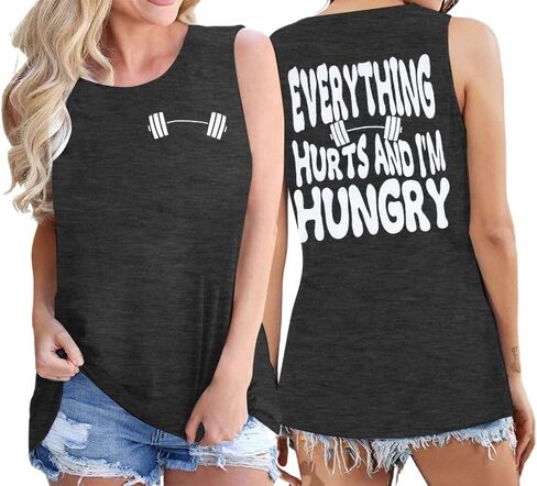 Funny Workout Shirt Women Gym Weightlifting Graphic Tank Everything Hurts and I'm Hungry Sleeveless Tshirt Tops in Saudi Arabia