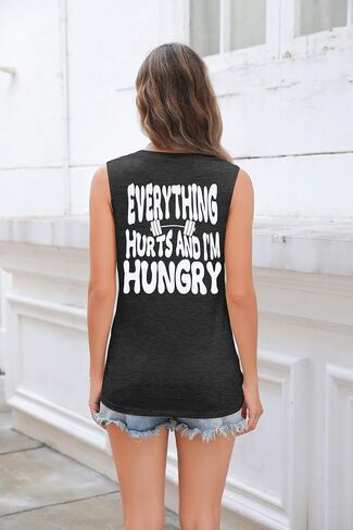 Funny Workout Shirt Women Gym Weightlifting Graphic Tank Everything Hurts and I'm Hungry Sleeveless Tshirt Tops in Saudi Arabia