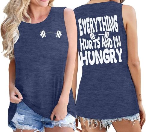 Funny Workout Shirt Women Gym Weightlifting Graphic Tank Everything Hurts and I'm Hungry Sleeveless Tshirt Tops in Saudi Arabia