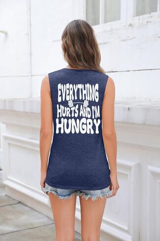 Funny Workout Shirt Women Gym Weightlifting Graphic Tank Everything Hurts and I'm Hungry Sleeveless Tshirt Tops in Saudi Arabia