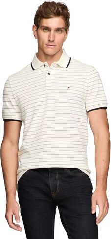 Tommy Hilfiger Men's Short Sleeve Casual Polo Shirts in Regular Fit with Stripe Designs in Saudi Arabia