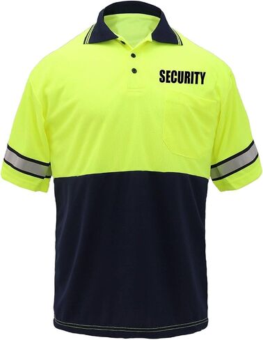 First Class Men's High Visibility Regular Fit Security and Plain Polo Shirt with Reflective Stripes Yellow/Lime ANSI in Saudi Arabia