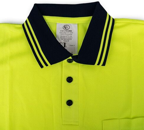 First Class Men's High Visibility Regular Fit Security and Plain Polo Shirt with Reflective Stripes Yellow/Lime ANSI in Saudi Arabia
