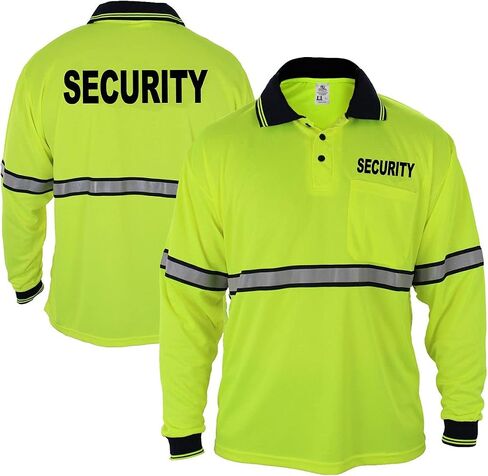 First Class Men's High Visibility Regular Fit Security and Plain Polo Shirt with Reflective Stripes Yellow/Lime ANSI in Saudi Arabia