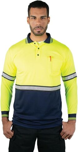 First Class Men's High Visibility Regular Fit Security and Plain Polo Shirt with Reflective Stripes Yellow/Lime ANSI in Saudi Arabia