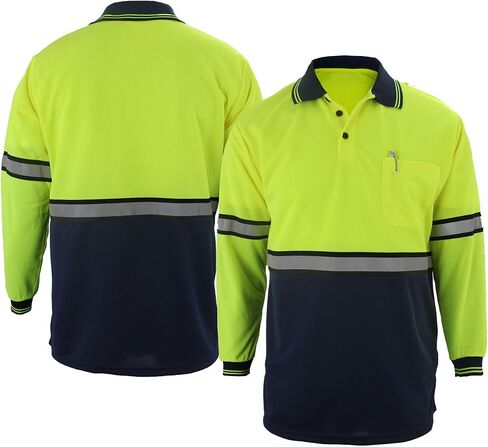 First Class Men's High Visibility Regular Fit Security and Plain Polo Shirt with Reflective Stripes Yellow/Lime ANSI in Saudi Arabia