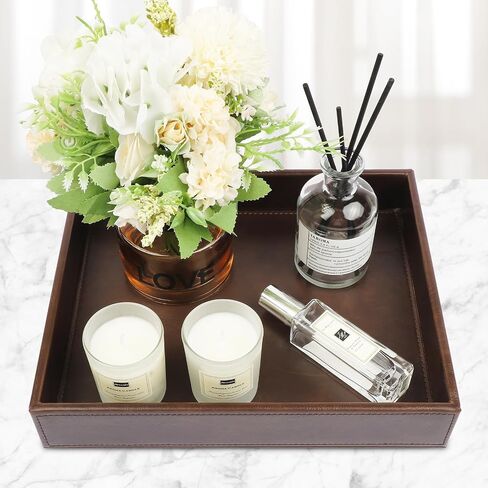 Leather Decorative Vanity Tray, Desktop Storage Organizer, Catchall Tray, Valet Tray, Nightstand or Dresser Organizer Tray for Men Change,Key,Phone,Glasses (Brown) in Saudi Arabia