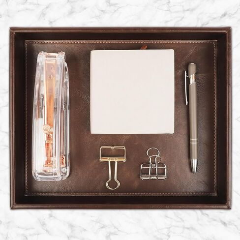 Leather Decorative Vanity Tray, Desktop Storage Organizer, Catchall Tray, Valet Tray, Nightstand or Dresser Organizer Tray for Men Change,Key,Phone,Glasses (Brown) in Saudi Arabia