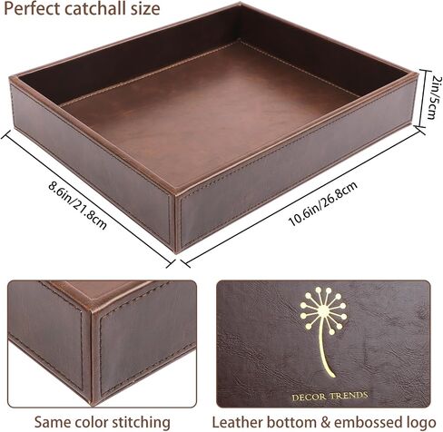 Leather Decorative Vanity Tray, Desktop Storage Organizer, Catchall Tray, Valet Tray, Nightstand or Dresser Organizer Tray for Men Change,Key,Phone,Glasses (Brown) in Saudi Arabia