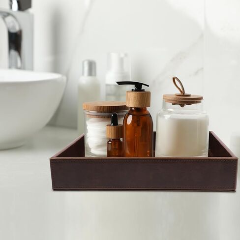 Leather Decorative Vanity Tray, Desktop Storage Organizer, Catchall Tray, Valet Tray, Nightstand or Dresser Organizer Tray for Men Change,Key,Phone,Glasses (Brown) in Saudi Arabia