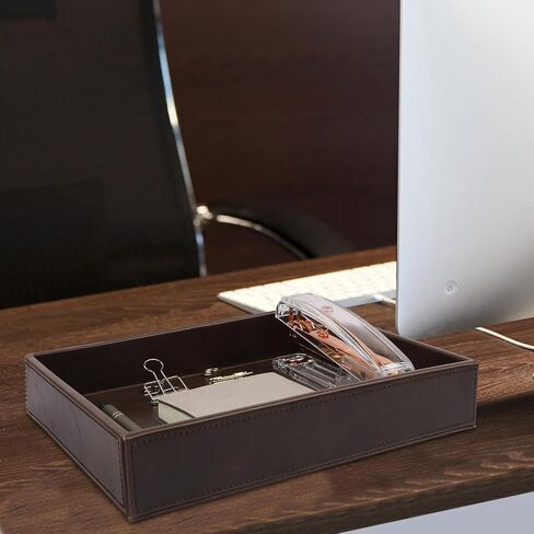 Leather Decorative Vanity Tray, Desktop Storage Organizer, Catchall Tray, Valet Tray, Nightstand or Dresser Organizer Tray for Men Change,Key,Phone,Glasses (Brown) in Saudi Arabia