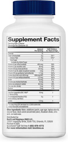 Biostime Kids Multivitamin Gummies with Probiotics & 11 Essential Vitamins (Ages 4+) | Multivitamin for Kids | No Added Sugar Fruity Bites | Free from Top 9 Allergens | 50 Count in Kuwait