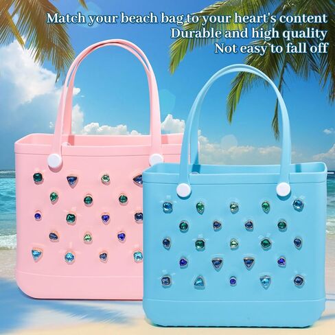 Charms for Bogg Bag, Colourful Jewelry Gems Decoration Charms for Bogg Bag, Bling Bag Accessories Charm Compatible with Simply Southern Beach Bag, Rhinestone Crystal Bag Insert for Women Beach Tote Bags (26 Pcs) in Kuwait