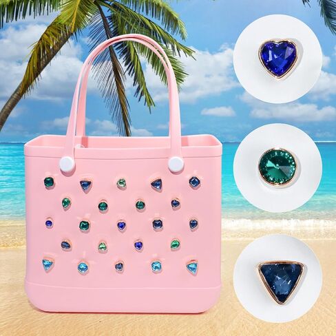 Charms for Bogg Bag, Colourful Jewelry Gems Decoration Charms for Bogg Bag, Bling Bag Accessories Charm Compatible with Simply Southern Beach Bag, Rhinestone Crystal Bag Insert for Women Beach Tote Bags (26 Pcs) in Kuwait