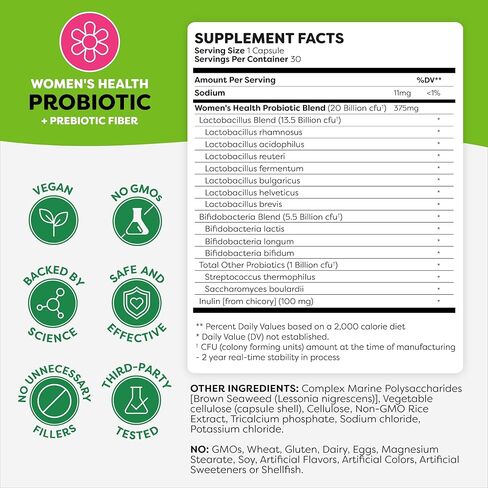 بروبيوتيك للمرأة ، كبسولات مكملات صحية مهبلية وأمعاء ومكملات من المناعة ، 20 مليار وحدة تقليدية ، 12 سلالة بروبيوتيك ، نباتي ، 30 زجاجة. in Kuwait