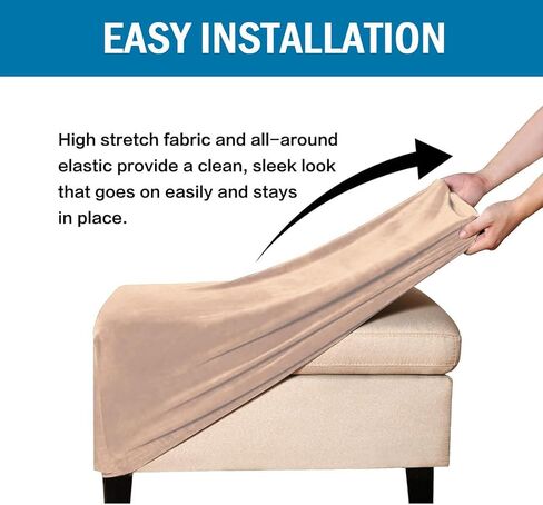 Velvet Ottoman Cover Square Stretch Square Ottoman Cover Thick Ottoman Slipcover Square Washable Storage Ottoman Cover Foot Stool Cover with Elastic Bottom Small Light Camel in Kuwait