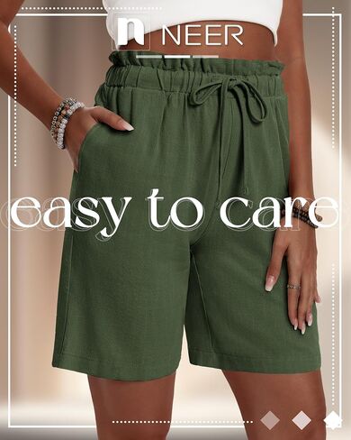 Neer 3 Pack Women's Linen Bermuda Shorts Summer Wide Leg Cotton Casual High Waist Drawstring Mid Length Shorts with Pockets in Saudi Arabia