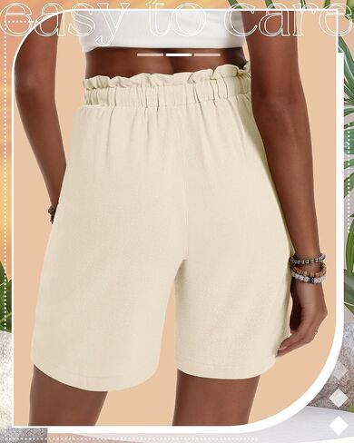Neer 3 Pack Women's Linen Bermuda Shorts Summer Wide Leg Cotton Casual High Waist Drawstring Mid Length Shorts with Pockets in Saudi Arabia