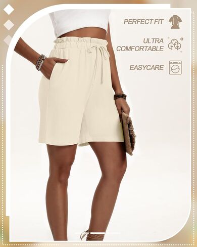 Neer 3 Pack Women's Linen Bermuda Shorts Summer Wide Leg Cotton Casual High Waist Drawstring Mid Length Shorts with Pockets in Saudi Arabia