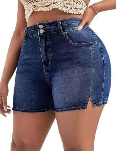 Plus Size Denim Shorts Women High Waisted Ripped Folded Hem Jean Shorts in Saudi Arabia