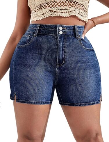Plus Size Denim Shorts Women High Waisted Ripped Folded Hem Jean Shorts in Saudi Arabia