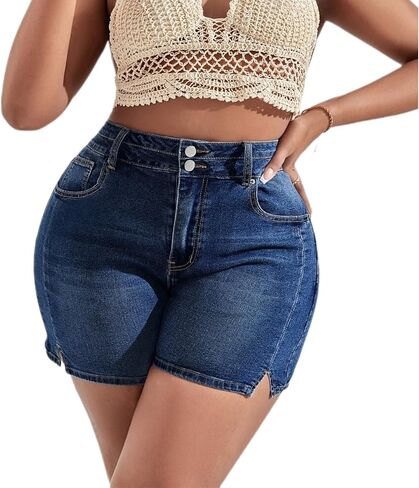 Plus Size Denim Shorts Women High Waisted Ripped Folded Hem Jean Shorts in Saudi Arabia