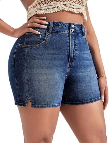 Plus Size Denim Shorts Women High Waisted Ripped Folded Hem Jean Shorts in Saudi Arabia