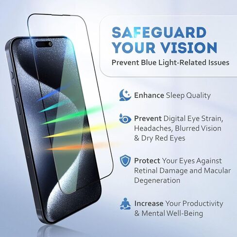 ديبا |2 عبوة| واقي شاشة مضاد للضوء الأزرق معتمد من TÜV لهاتف IPhone 13 Pro/13/14 (6.1 بوصة) غطاء كامل من الزجاج المقسى من الحافة إلى الحافة مع صينية أدوات التثبيت السهلة in Kuwait