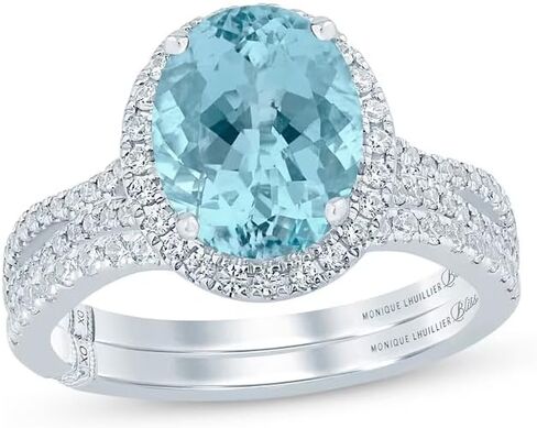 925 Sterling Silver Aquamarine Ring Sky Blue Aquamarine and White Moissanite Aquamarine Engagement Rings Promise Wedding Engagement Aquamarine Gifts for Women in Kuwait