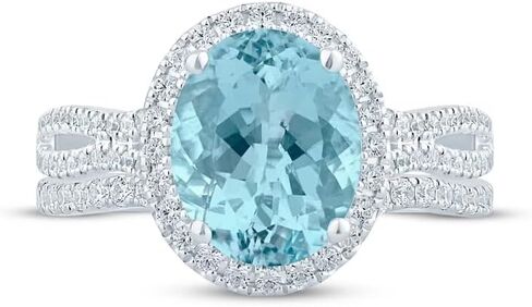 925 Sterling Silver Aquamarine Ring Sky Blue Aquamarine and White Moissanite Aquamarine Engagement Rings Promise Wedding Engagement Aquamarine Gifts for Women in Kuwait