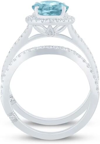 925 Sterling Silver Aquamarine Ring Sky Blue Aquamarine and White Moissanite Aquamarine Engagement Rings Promise Wedding Engagement Aquamarine Gifts for Women in Kuwait
