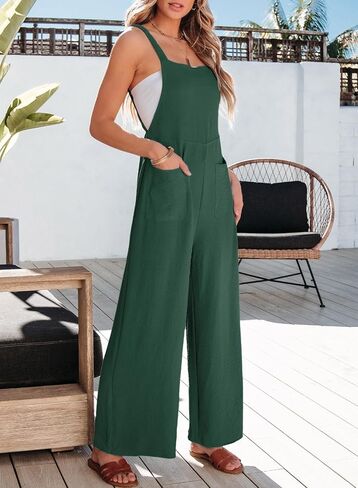 Dokotoo Womens Casual Jumpsuits Front Pocket Loose Elasticity Straps Overalls One Piece Sleeveless Wide Leg Pant Romper in Saudi Arabia