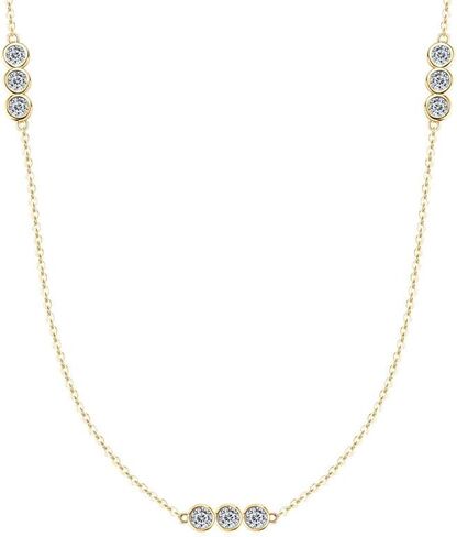 3-Stones Choker Necklace for Women, 0.9cttw D Color Moissanite Pendant 925 Sterling Silver Adjustable Chain, Elegant Jewelry Gifts for Wife or Mom in Kuwait