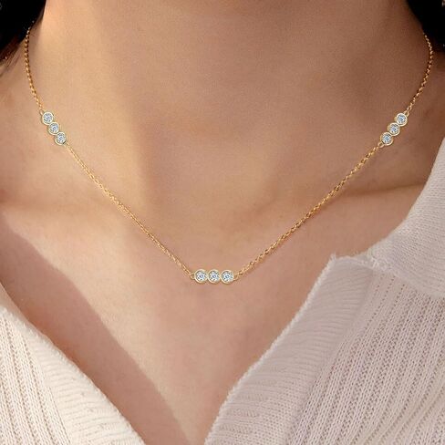 3-Stones Choker Necklace for Women, 0.9cttw D Color Moissanite Pendant 925 Sterling Silver Adjustable Chain, Elegant Jewelry Gifts for Wife or Mom in Kuwait