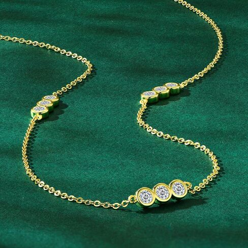 3-Stones Choker Necklace for Women, 0.9cttw D Color Moissanite Pendant 925 Sterling Silver Adjustable Chain, Elegant Jewelry Gifts for Wife or Mom in Kuwait