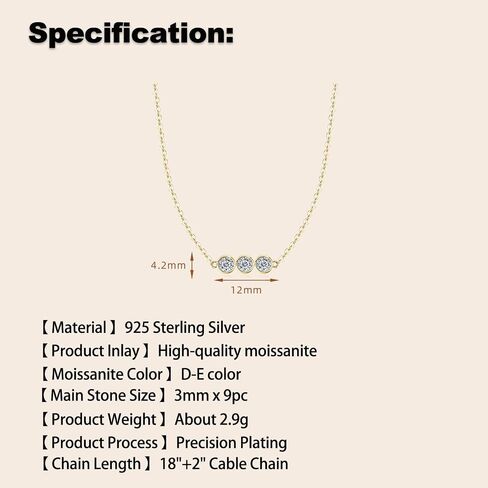 3-Stones Choker Necklace for Women, 0.9cttw D Color Moissanite Pendant 925 Sterling Silver Adjustable Chain, Elegant Jewelry Gifts for Wife or Mom in Kuwait