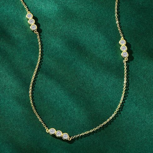 3-Stones Choker Necklace for Women, 0.9cttw D Color Moissanite Pendant 925 Sterling Silver Adjustable Chain, Elegant Jewelry Gifts for Wife or Mom in Kuwait