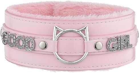 Handmade Collar Choker Necklace for Women – Cat Ear O-Ring Punk Goth Letter Choker,Black/Pink Furry Alt Fashion Jewelry in Saudi Arabia
