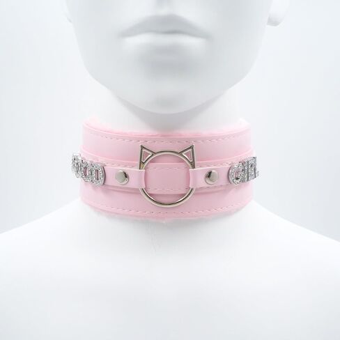 Handmade Collar Choker Necklace for Women – Cat Ear O-Ring Punk Goth Letter Choker,Black/Pink Furry Alt Fashion Jewelry in Saudi Arabia